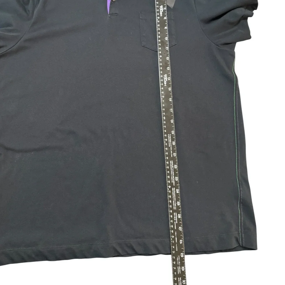 Nike Golf Sport Mens XL Black Purple Placket Graphic Shoulder Pocket Polo Shirt